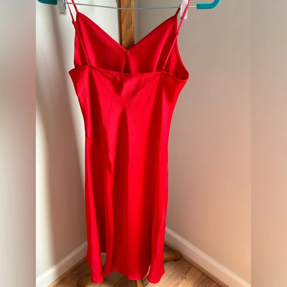 Express Medium Red Satin V Neck Slip Dress Valentines - Picture 3 of 5
